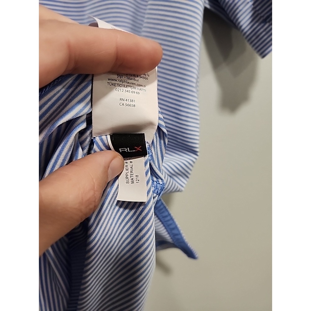 Ralph Lauren RLX Wicking Golf Polo, Mens L, Lt. Blue/White Striped Short Sleeve - Picture 12 of 15